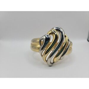 Vintage Two Tone Gold Silver Wave Cuff Bracelet Bold Sculptural Statement Bangle
